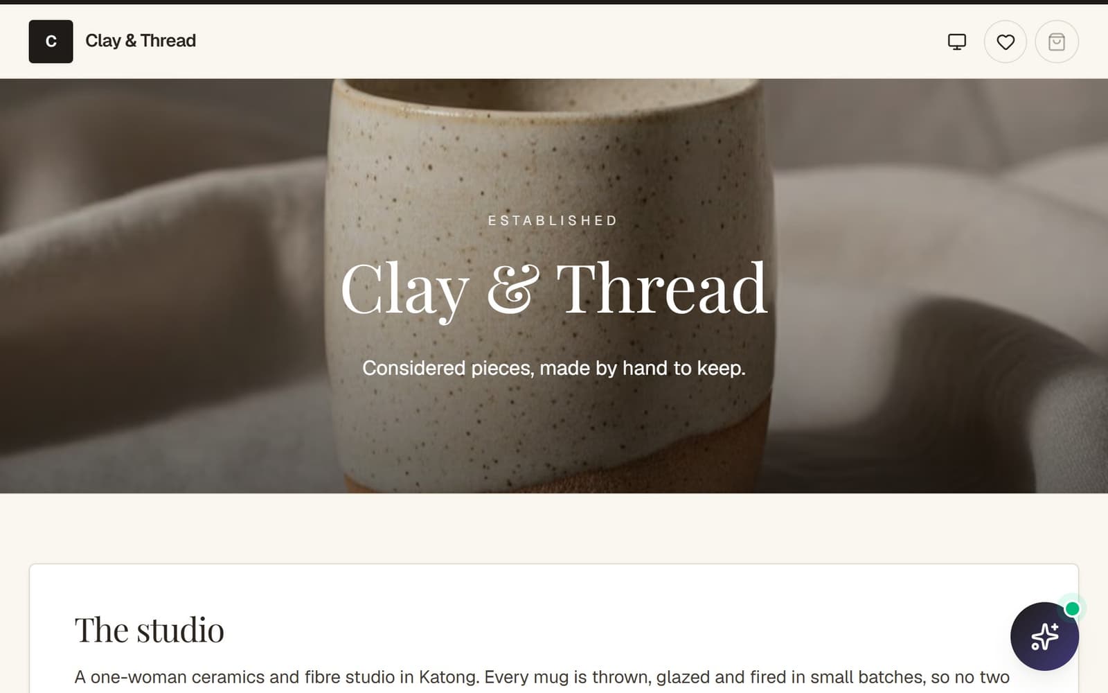 Clay & Thread — a demo storefront built on Selza