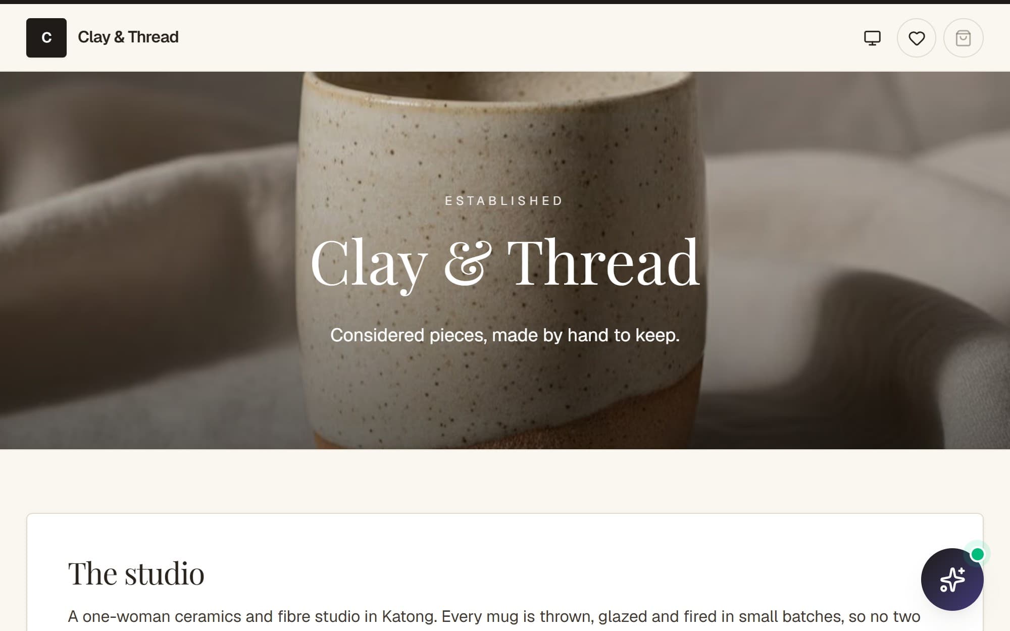 Clay & Thread — a demo storefront built on Selza