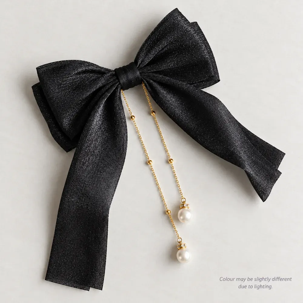 Elegant Bow Hair Clip with/without Pearls & Chain Detail image 5