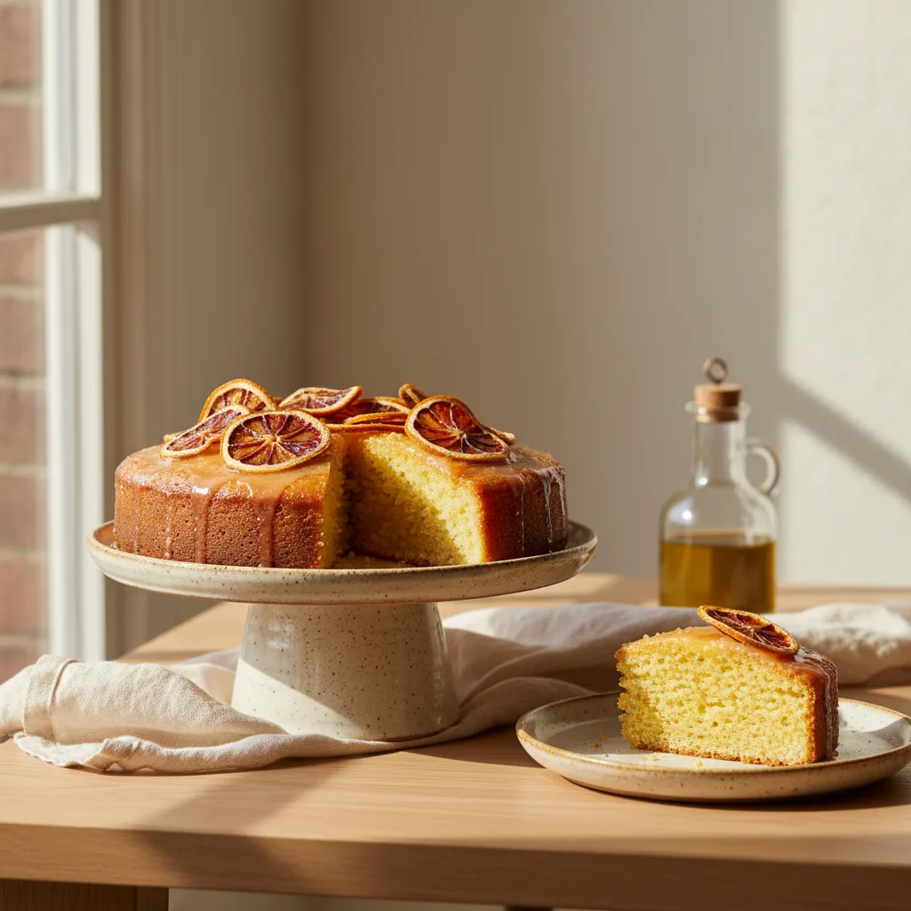 Golden olive-oil citrus cake with dried blood-orange slices