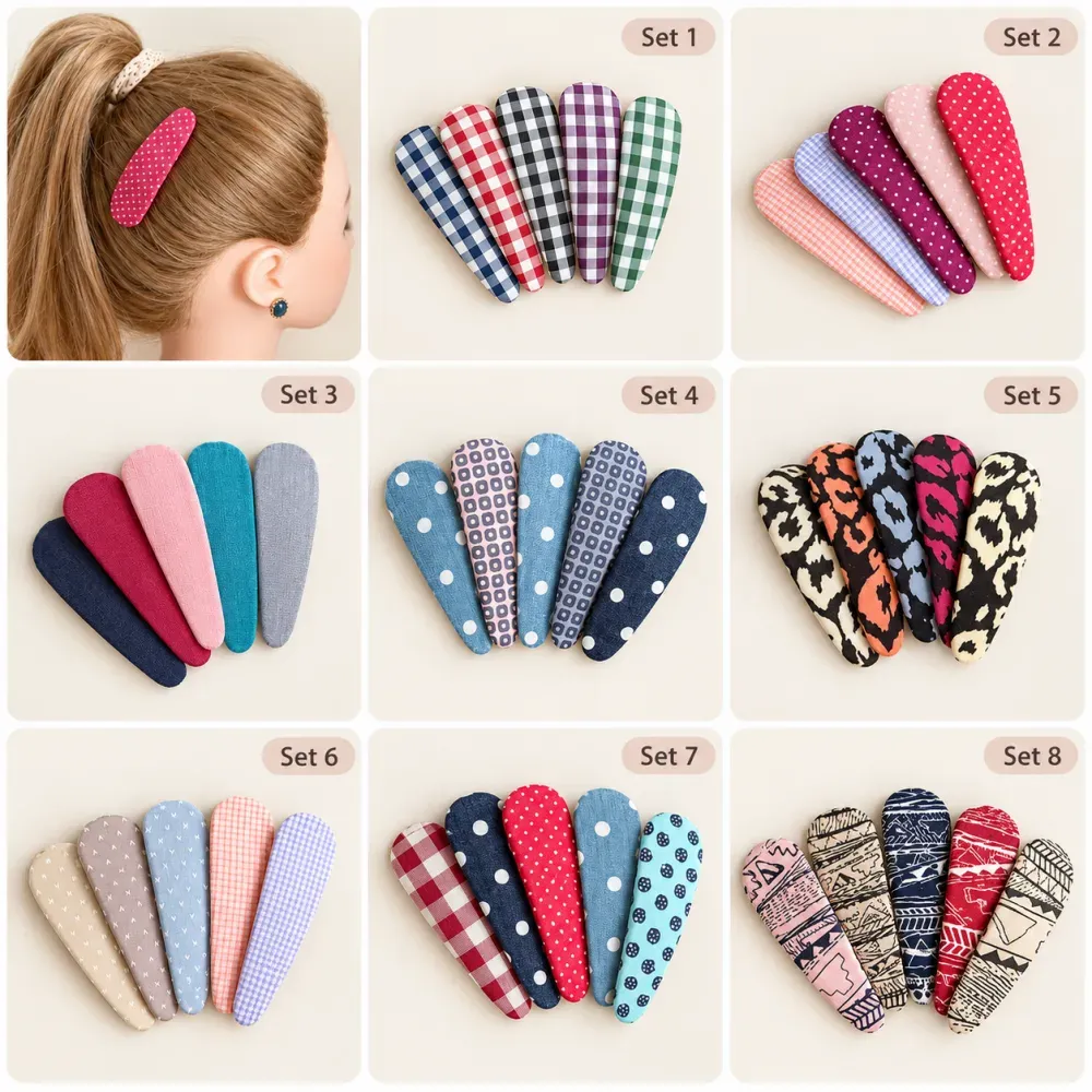(8.8cm) Fabric-Covered Snap Hair Clips image 3
