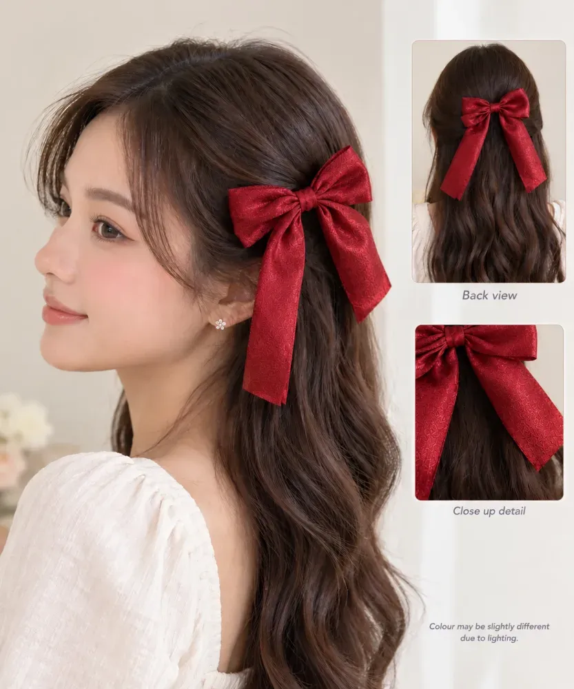 Elegant Bow Hair Clip with/without Pearls & Chain Detail image 3