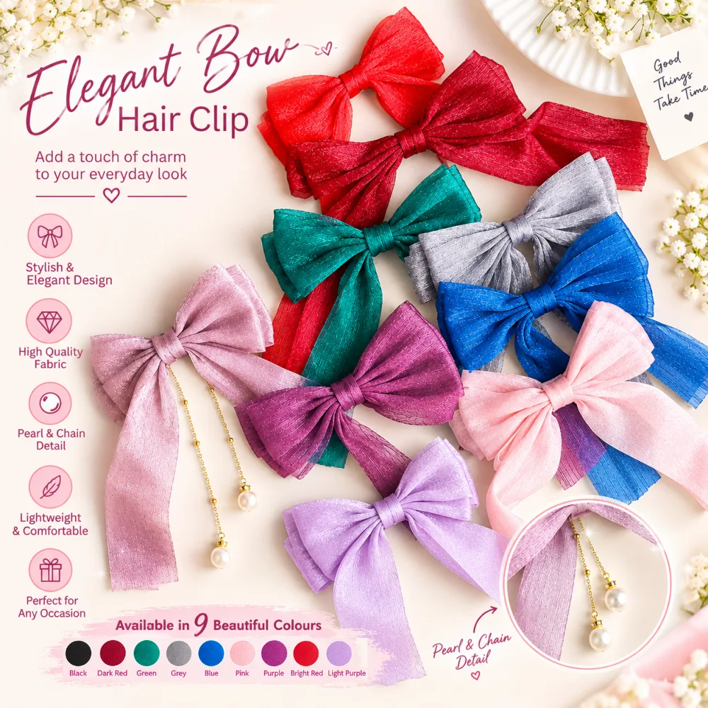 Elegant Bow Hair Clip with/without Pearls & Chain Detail