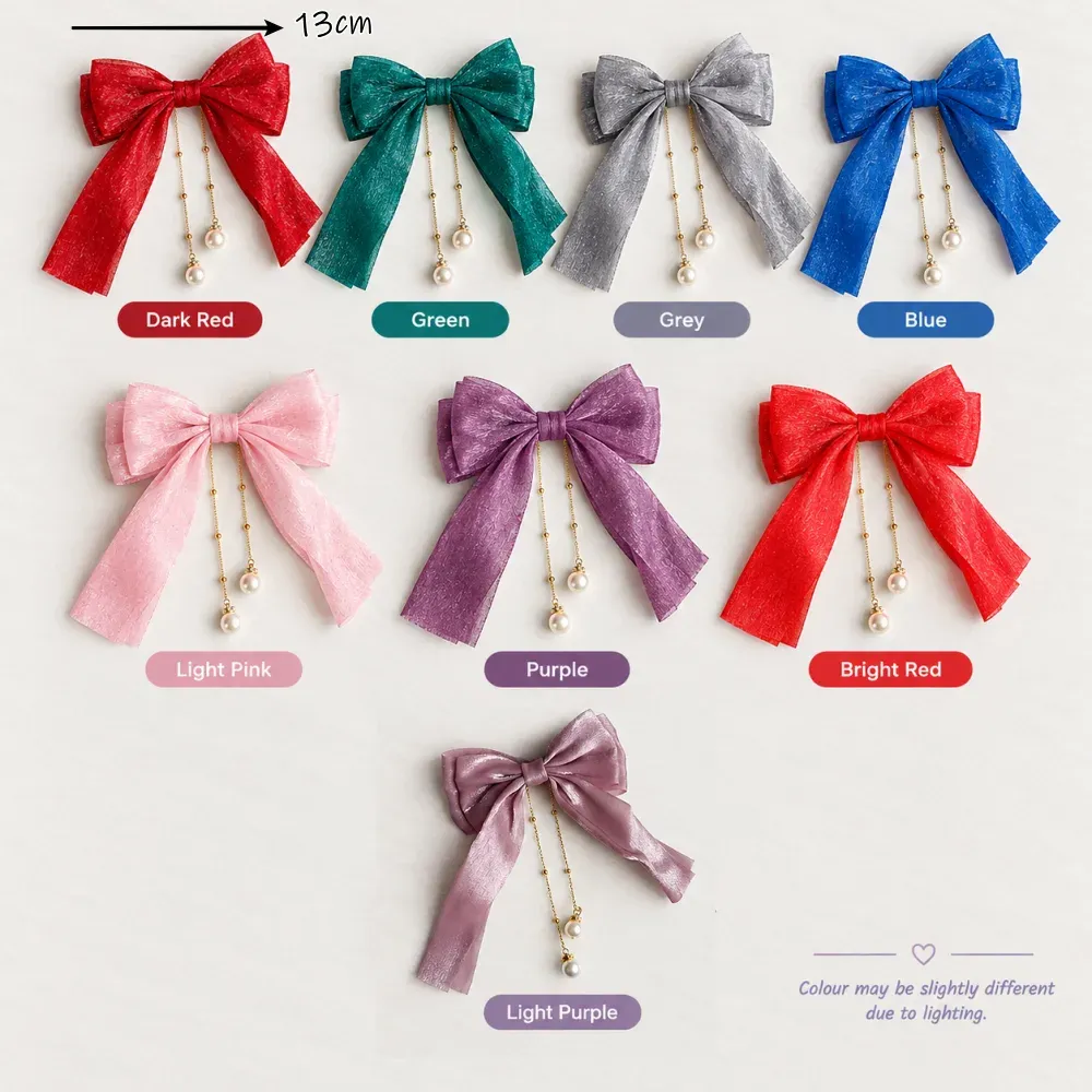 Elegant Bow Hair Clip with/without Pearls & Chain Detail image 2