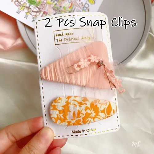 (AC276) 2pcs Floral & Tulle Snap Hair Clips Set image 2