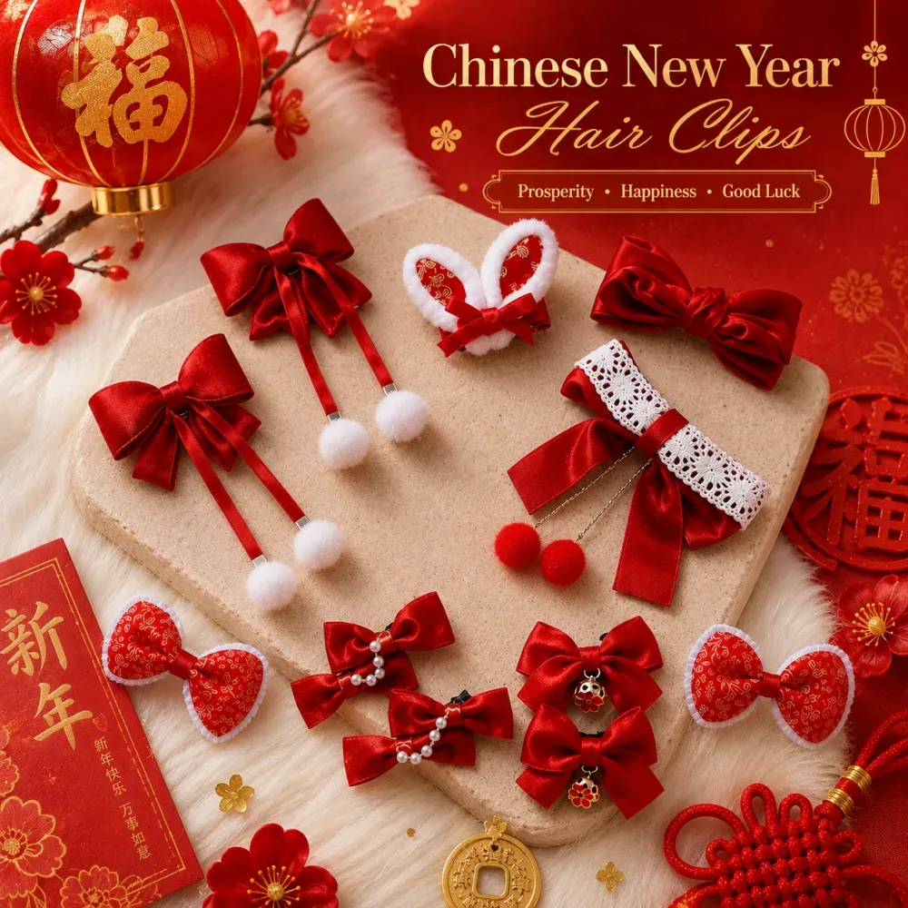 Chinese New Year Red Series Ribbon Alligator Clip