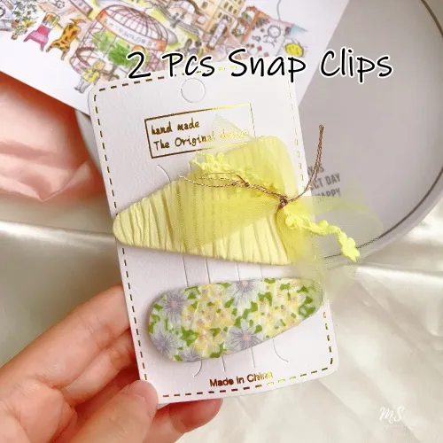 (AC276) 2pcs Floral & Tulle Snap Hair Clips Set image 5