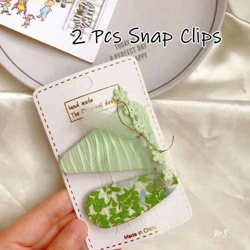 (AC276) 2pcs Floral & Tulle Snap Hair Clips Set image 4