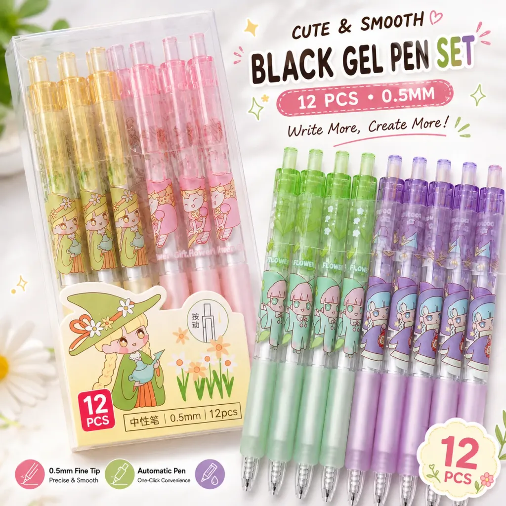 12pcs Witch (Automatic Black Gel Pens)