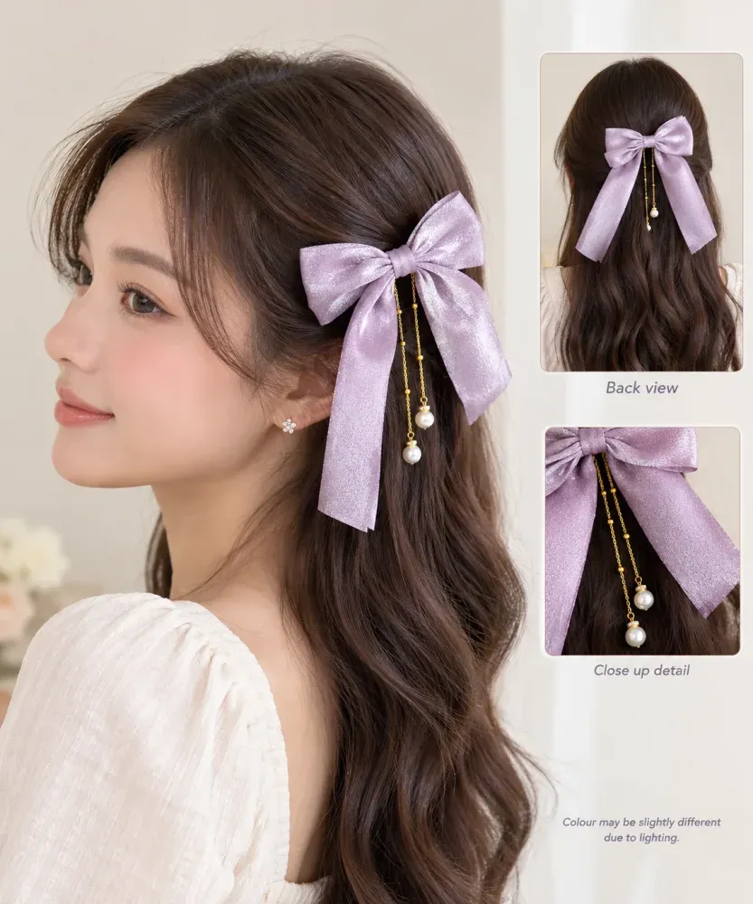 Elegant Bow Hair Clip with/without Pearls & Chain Detail image 4